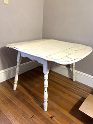 1BR/ Vintage Wooden Drop Leaf Table - White With Spindle Legs