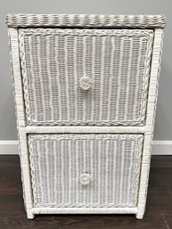 White Wicker 2 Drawer Side End Chest Cabinet