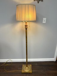 Very Pretty Brass Look Ornate Double Pull Chain Floor Lamp W Pleated Shade
