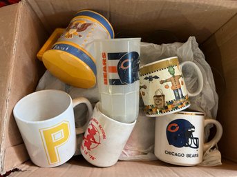 FR/ Box Of 20 Assorted Mostly Sports Mugs Cups Glasses - Bruins, Reds Sox, Bears, Derby...etc