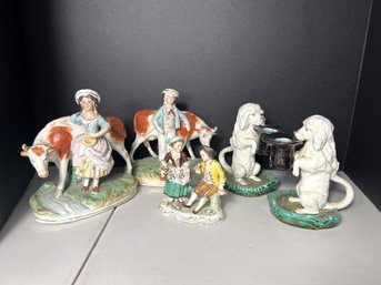 DR/ 5pcs - Vintage Porcelain Figurines: Sarreguemines, Sitzendorf Etc