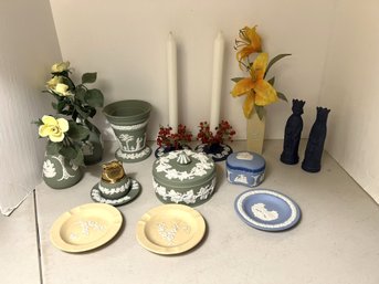 1B/ Box 15pcs - Wedgwood Jasperware Assorted Colors: Vases, Lighter, Trinket Box, Candlesticks Etc