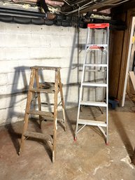 B/ 2pcs - Werner 6ft Aluminum Step Ladder Model #356 & Wooden Step Ladder 45.5' Tall