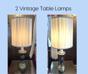 FR/ Pair Of Vintage Tall Wood & Metal Table Lamps By KellyBros Gardner MA W Pretty Sheer Fabric Shades