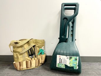 2 Pc Gardening - Canvas Tote W Tools In Pocket & Green Pick Up Claws By Step 2