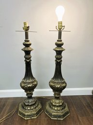 E/ Pair Of Vintage Tall Ornate Italian Style Table Lamps