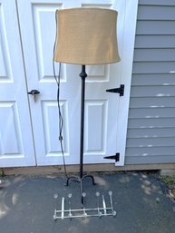 G/ 2 Pc - Metal 3 Leg Floor Lamp Nubby Burlap Like Shade & Over Door 10 Hook Pc Pretty Glass Knobs