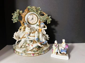 DR/ 2pcs - Vintage West German Mercedes Clock, Couple In Scene 'Three OClock In The Morning'