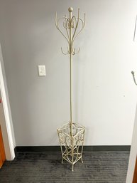 Cream/Ivory Painted Metal Hall Tree Coat W Umbrella Stand