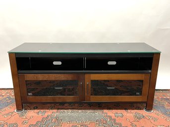 M/ Sleek Modern Black And Wood Tone Media Console Cabinet