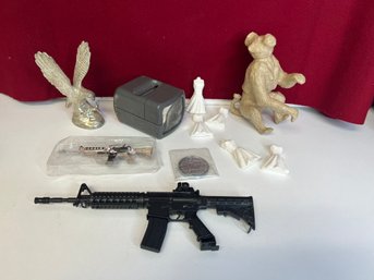 E/ Box - Curiosities Bundle: Toy Replica Guns, Slide Viewer, Silver-plate Eagle Etc