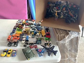 G/ 1 Box - Huge Lot Of Assorted Miniature Cars Trucks Planes - Tonka, Hot Wheels, Matchbox Etc