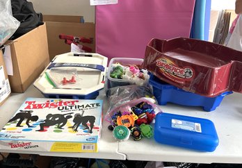 G/ 1 Box 6 Toys/Games -  BeyBlade, Table Top Air Hockey, Twister Ultimate, Popper Toys