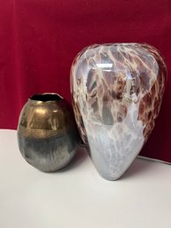 E/ Box 2pcs - Unique Gorgeous Vases: Metal Look And Swirly Art Glass