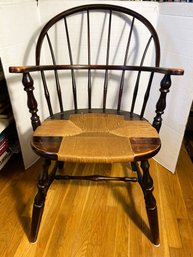 2C/ Vintage Wood Windsor Armchair With Rush Seat  - Marked 'NS' On Underside