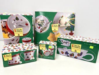 5 New In Box Christmas Holiday Serving China From 'Save The Children' 1996