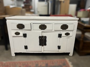 M/ Impressive Antique White Painted Wood Cabinet With Beautiful Hardware