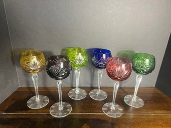 DR/ 6pcs - Gorgeous Colored Cut To Clear Crystal Goblets