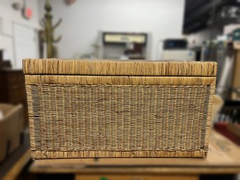 M/ Large Wicker Lift Top Chest Trunk With Brass Handles On Sides