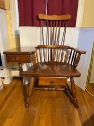 2C/ Pennsylvania House Vintage Wood Writing Chair - Unique Chair W Extra Wide Right Arm Used As A Small Desk