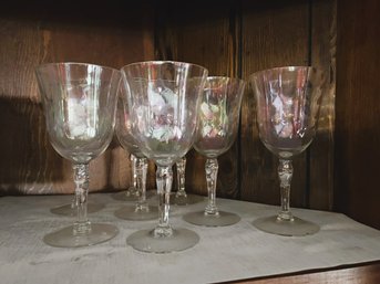 FR/ Shelf W 8 Beautiful Iridescent Rainbow Stemmed Wine Glasses