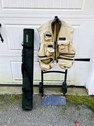 G/ 2pcs - Simms Mens XL Fishing Vest #3 And Sage Fishing Rod Case