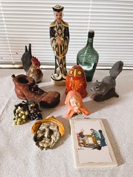 FR/ 10 Pc Asstd Figures - Squirrel, Rooster, Mice, Shoe, Old Woman, Tall Chinese Man, Fisherman, Mice, Owl Etc