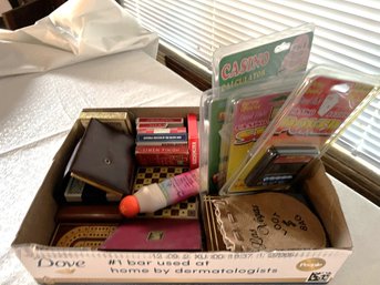 FR/box Of Handheld Games - 4 Battery Operated Casino Games, Cribbage, 12 Decks Of Cards, 2 Bingo Markers Etc