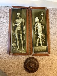 FBB1/4 Pc Neoclassical Tile Art - American Encaustic, Man & Woman, Unassembled Wood Frame Surround & Medallion