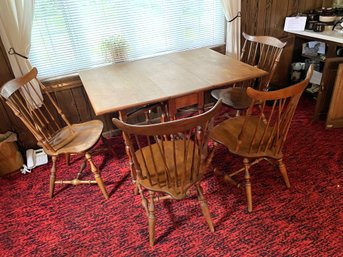 FR/ Vintage Double Drop Leaf Gate Leg Table W 4 Nichols & Stone Windsor Wood Dining Chairs