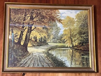 DR/ Vintage Landscape Scene In Painted Wood Frame Under Glass - Signed A. G. Jacobsen