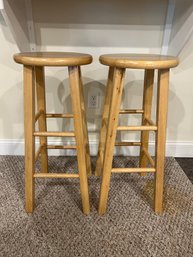 FBG/ Pair Of 2 Light Finish Wood 'Landon' Round Backless Bar Stools By Target