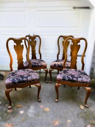 G/ 4 Dining Side Chairs - Wood Frames, Comfortably Wide Gorgeous Dark Floral Upholstered Fabric Seats