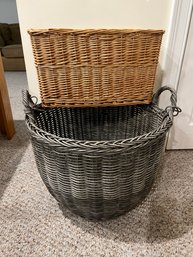 FBG/ 2 Wicker Baskets - Large Grey W 2 Handles, Natural Color Rectangle