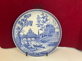 E/ 2pcs - Spode Blue Room Collection 'Rome' Large Beautiful Bowl W Plate Holder Stand