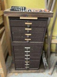 C/ 2 Piece Stacking Metal Organizer Cabinets With 11 Total Drawers And Contents: Craftsmen Tools Etc