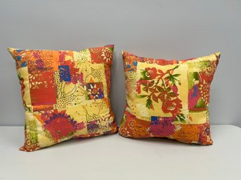 Pair Of 2 Colorful Square Indoor Outdoor Fabric Accent Toss Pillows