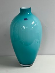 New In Box Gorgeous Caribbean Sea Turquoise 'Tiko' Handmade Glass 22.5'H Floor Vase Villeroy & Boch