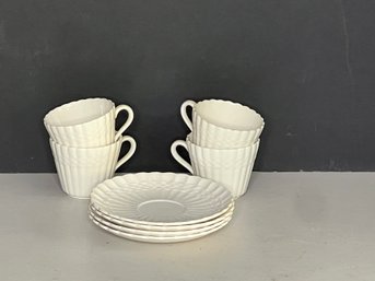 G/ 4 Sets Vintage Copeland Spode 'Chelsea Wicker' Demitasse Cups And Saucers