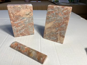 O/ Box 4pcs: Stone-Marble-onyx Book Ends & Page Holder, Pen Holder