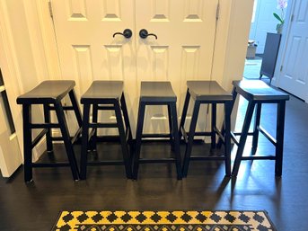 K/ 5 Black Painted Wood Rectangle 'Saddle Seat' Counter Height Backless Stools