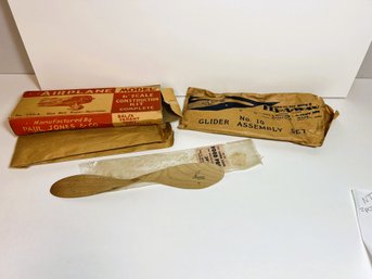 NT/ Bag With 3pcs - 2 Vintage Airplane Model Kits And 1 Wood Prop