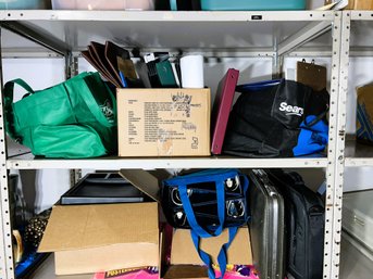 A/ 2shelves - Assorted Office Supplies And Vintage American Tourist Leather Briefcase Etc