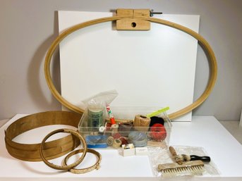 NT/ 1 Box & 2 Loose: Vintage Sewing Items - Sterling Silver JA Henckels Thimble, Embroider Hoops Etc