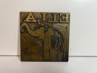 NT/ Heavy Brass 3D Print Block Plate With 'ella' Backwards And An Elephant