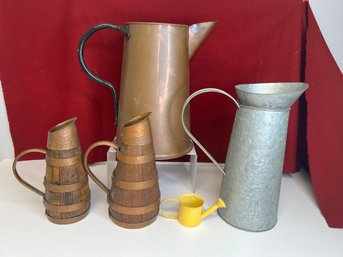 E/ 5pcs - Copper, Wood And Mixed Metal Pitchers