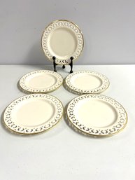 Set Of 5 Lenox 'Modano Lace' Gold Rimmed Dessert Plates