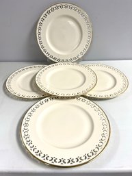 Set Of 5 Lenox 'Modano Lace' Gold Rimmed Dinner Plates