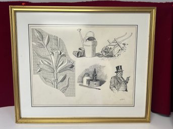 E/ Framed Artworkd - Pen Ink Sketches Drawings By Swedish Artist H. Helin