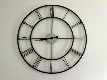 DR/ Contemporary Large 30' X 30' Black Metal Wall Clock, Roman Numerals, Battery Operated